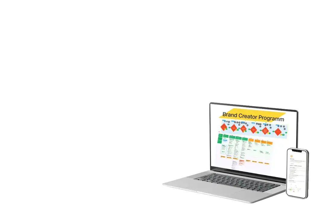 Laptop and phone screen with screenshot of personal branding program "The Brand Creator"